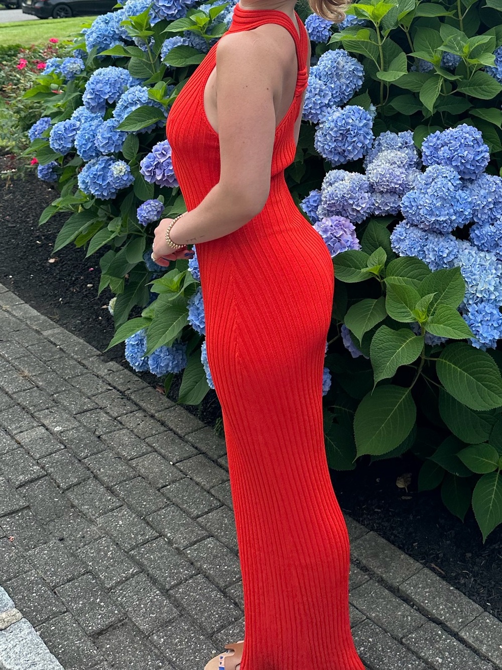 Red Ribbed Halter Maxi Dress - Women